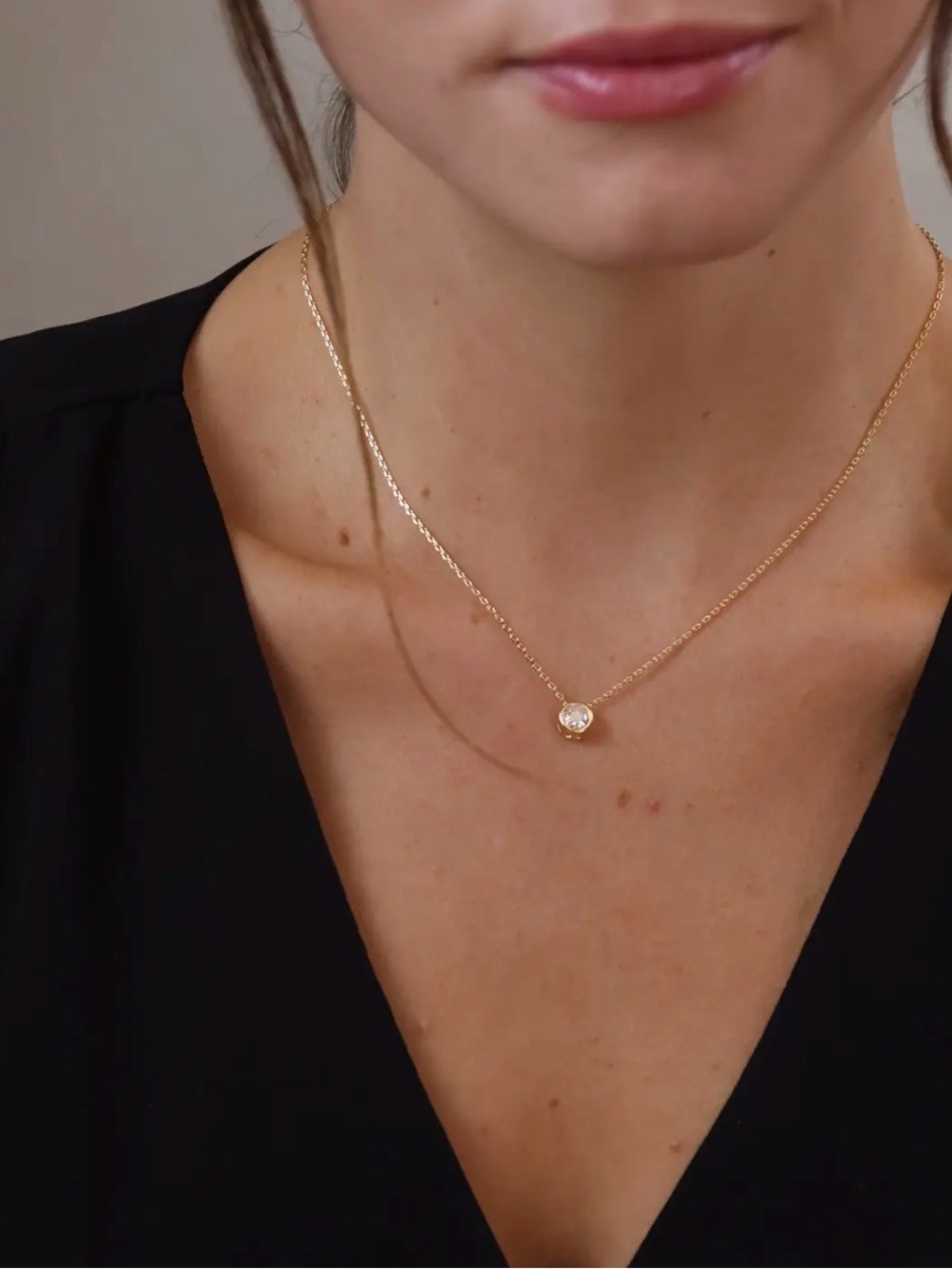 18k Gold Filled Solitaire Cz Necklace